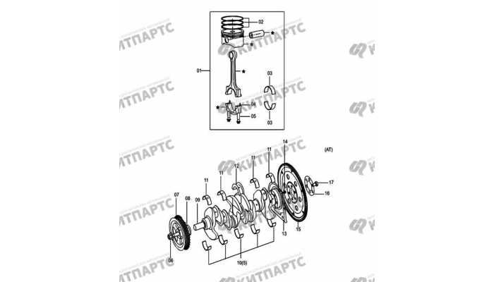 Поршень, коленвал и маховик 2.0 AT FAW